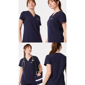 FIGS Technical Collection Womens XS Navy Blue V-Neck Scrub Top One Pocket Casma